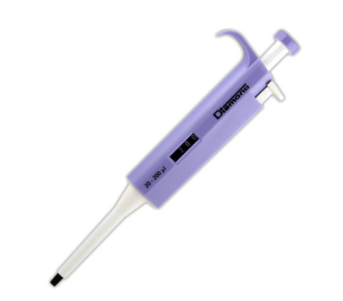 Pipette, Diamond, Adjustable Volume, 20 - 200 microliter, Lavender, Globe Scientific, 3301-200