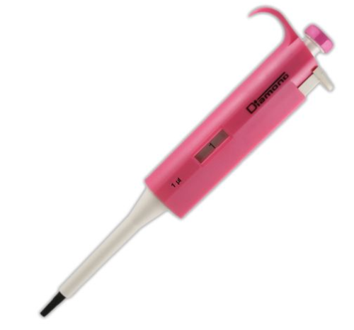 Pipette, Diamond, Fixed Volume, 1 microliter, Pink, Globe Scientific, 3302-1