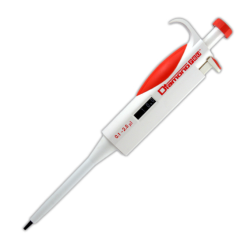 Pipette, Diamond PRO, Adjustable Volume, 0.1 - 2.5 microliter, Red, Globe Scientific, 3311-1