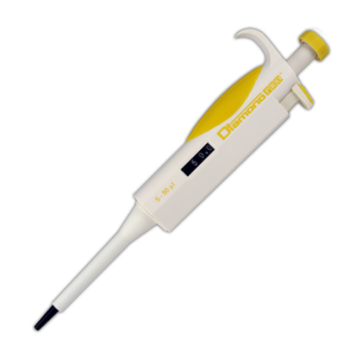 Pipette, Diamond PRO, Adjustable Volume, 5 - 50 microliter, Yellow, Globe Scientific, 3311-50