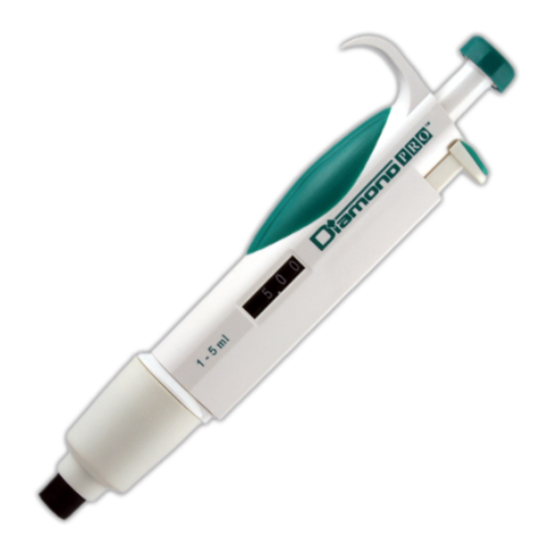 Pipette, Diamond PRO, Adjustable Volume, 1000 - 5000 microliter (1-5 mL), Light Green, Globe Scientific, 3311-5000
