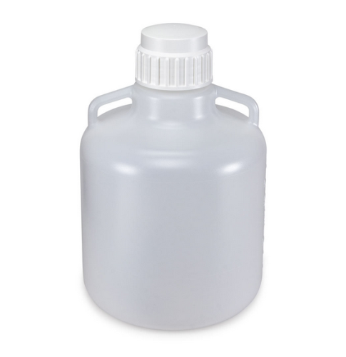 Carboy, Round with Handles, Polypropylene (PP), White Polypropylene (PP) Screwcap, 10 Liter, Molded Graduations, Autoclavable, 6/CS, Globe Scientific, 7200010