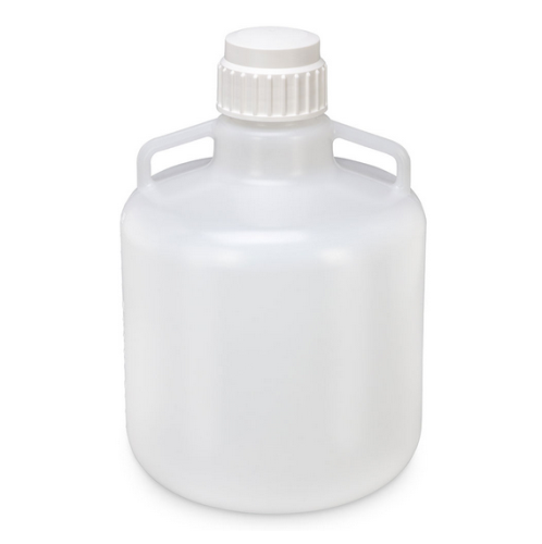 Carboy, Round with Handles, Polypropylene (PP), White Polypropylene (PP) Screwcap, 15 Liter, Molded Graduations, Autoclavable, 6/CS, Globe Scientific, 7200015
