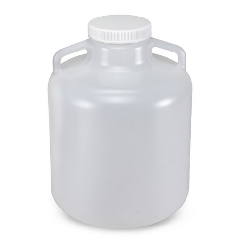 Carboy, Round with Handles, Wide Mouth, Polypropylene (PP), White Polypropylene (PP) Screwcap, 10 Liter, Molded Graduations, Autoclavable, 6/CS, Globe Scientific, 7210010