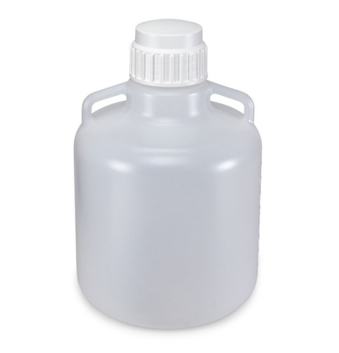 Carboy, Round with Handles, Low-Density Polyethylene (LDPE), White Polypropylene (PP) Screwcap, 10 Liter, Molded Graduations, 6/CS, Globe Scientific, 7250010
