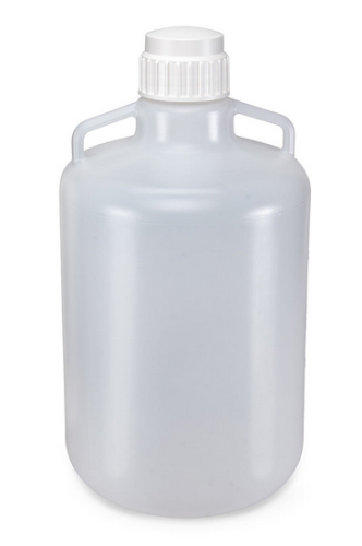 Carboy, Round with Handles, Low-Density Polyethylene (LDPE), White Polypropylene (PP) Screwcap, 20 Liter, Molded Graduations, 4/CS, Globe Scientific, 7250020