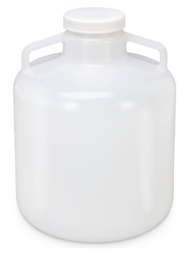 Carboy, Round with Handles, Wide Mouth, Low-Density Polyethylene (LDPE), White Polypropylene (PP) Screwcap, 15 Liter, Molded Graduations, 6/CS, Globe Scientific, 7260015