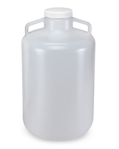 Carboy, Round with Handles, Wide Mouth, Low-Density Polyethylene (LDPE), White Polypropylene (PP) Screwcap, 20 Liter, Molded Graduations, 4/CS, Globe Scientific, 7260020