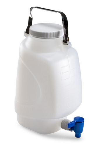 Carboy, Rectangular with Spigot and Handle, Polypropylene (PP), White Polypropylene (PP) Screwcap, 5 Liter, Molded Graduations, Autoclavable, 6/CS, Globe Scientific, 7300005