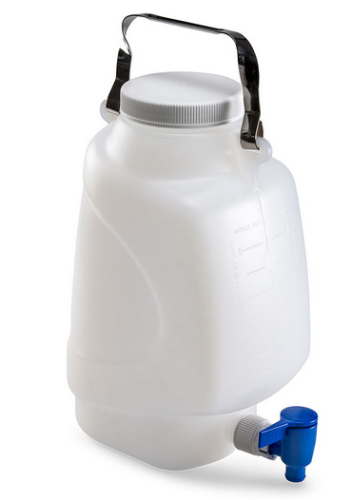 Carboy, Rectangular with Spigot and Handle, High-Density Polyethylene (HDPE), White Polypropylene (PP) Screwcap, 5 Liter, Molded Graduations, 6/CS, Globe Scientific, 7310005