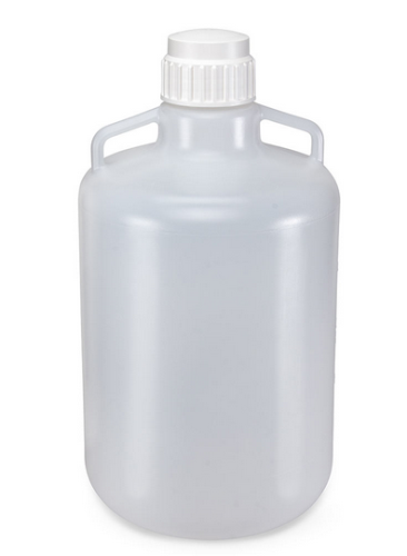 Carboy, Round with Handles, High-Density Polyethylene (HDPE), White Polypropylene (PP) Screwcap, 20 Liter, Molded Graduations, 4/CS, Globe Scientific, 7340020