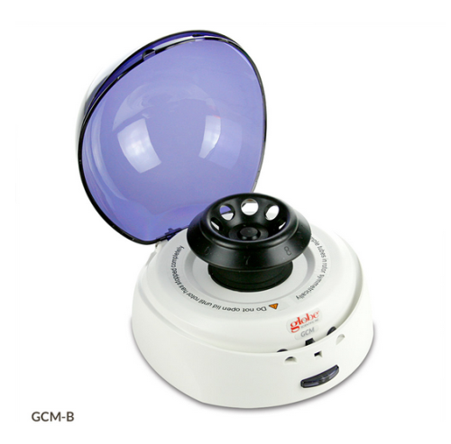 Centrifuge, Mini, 8-Place, 7000 rpm Fixed Speed, 240 V, 50 Hz, EU Plug, Blue Lid (Includes: 8-Place Rotor for 1.5 mL/2.0 mL Tubes, 2 x 8 Place Rotor for PCR Tubes/Strips and Both Sleeves), Globe Scientific, GCM-B-EU