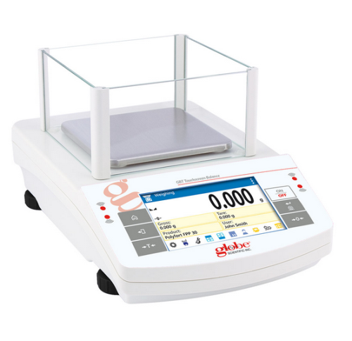 Balance, Precision, Touchscreen, 600 g x 1 mg, Internal Calibration, 100-240 V, 50-60 Hz, Includes ISO/IEC 17025:2017 Calibration Certificate, Globe Scientific, GBT-603C-CT