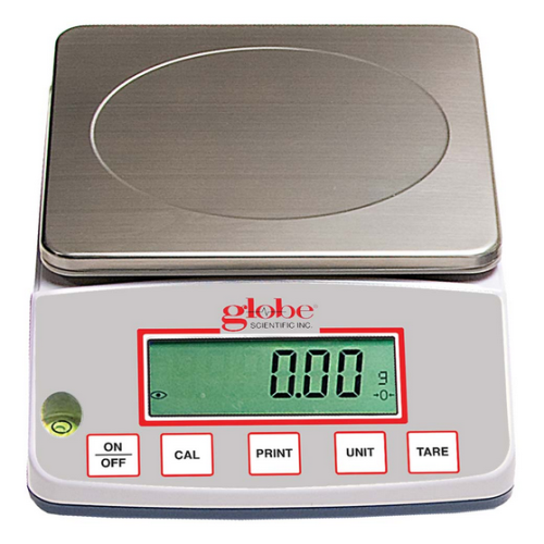 Balance, Toploading, Basic, High Capacity, Portable, 1000 g x 0.01 g, External Calibration, 100-240 V, 50-60 Hz, External Batteries, Includes ISO/IEC 17025:2017 Calibration Certificate, Globe Scientific, GBBH-1002-CT