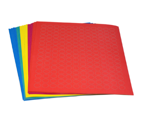Label Sheets, Cryo, 13 mm Dots, for 1.5 - 2 mL TubesAssorted Colors (960 labels in Blue, Green, Violet, Red and Yellow), 4800/PK, Globe Scientific, LCS-D13RW