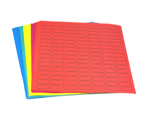 Label Sheets, Cryo, 33 x 13 mm, for 1.5 - 2 mL TubesAssorted Colors (425 labels in Blue, Green, Violet, Red and Yellow), 2125/PK, Globe Scientific, LCS-33X13RW