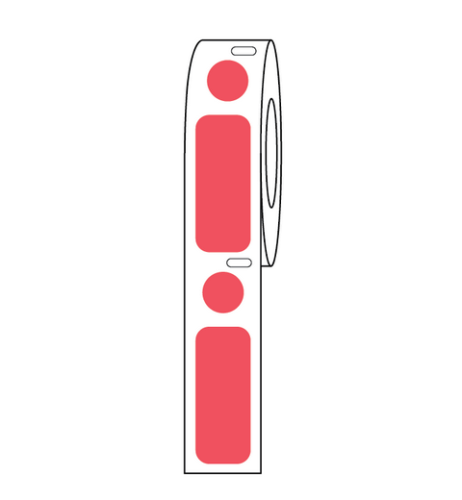 Label/Dot Combo Roll, Cryo, Direct Thermal, 33 x 13 mm & 9.5 mm Dot, for 2.0 mL Tubes, Red, 500/PK, Globe Scientific, LTC-33X13-95R