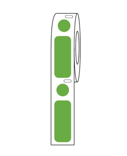 Label/Dot Combo Roll, Cryo, Direct Thermal, 33 x 13 mm & 9.5 mm Dot, for 2.0 mL Tubes, Green, 500/PK, Globe Scientific, LTC-33X13-95G