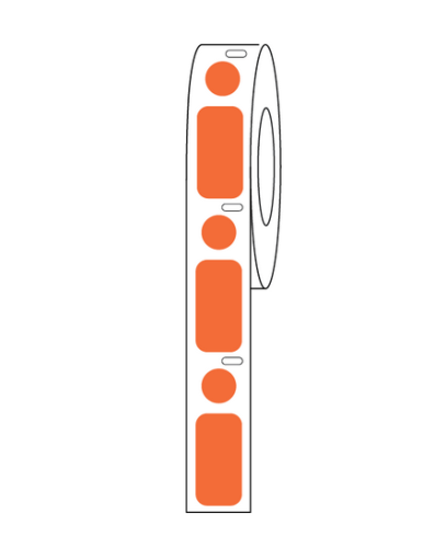 Label/Dot Combo Roll, Cryo, Direct Thermal, 24 x 13 mm & 9.5 mm Dot, for 1.5 mL Tubes, Orange, 500/PK, Globe Scientific, LTC-24X13-95N