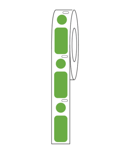 Label/Dot Combo Roll, Cryo, Direct Thermal, 24 x 13 mm & 9.5 mm Dot, for 1.5 mL Tubes, Green, 500/PK, Globe Scientific, LTC-24X13-95G