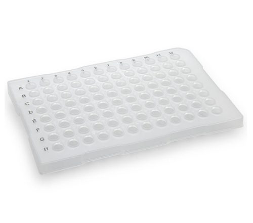 0.1 mL 96-Well PCR Plate, Half Skirt (ABI-style), Flat top, Clear, 100/CS, Globe Scientific, PCR-HS-FL01