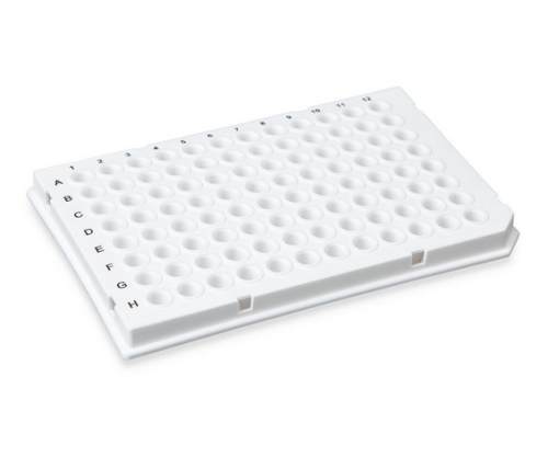 0.1 mL 96-Well PCR Plate, Low Profile, Half Skirt (Light Cycler-style) White, 100/CS, Globe Scientific, PCR-HS-01W