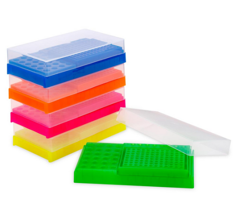 PCR Work Racks, with Lids, holds 32 x 0.2 mL PCR Tubes, 16 x 0.5 mL PCR Tubes, 24 x 1.5/2.0 mL Microcentrifuge Tubes, Two (2) Racks per Pack, 10/CS, Globe Scientific, PCR-WORKRACK
