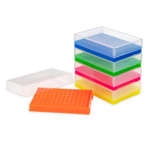 PCR Work Racks, 96 well for PCR Plates and Strips, Five Fluorescent Colors (Green, Pink, Yellow, Orange, Blue), 20/CS, Globe Scientific, PCR-WORKPLATE