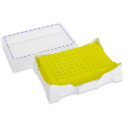 PCR Cold Work Rack, 4 degrees C, 96 well for PCR Plates and Strips, Green to Yellow, 10/CS, Globe Scientific, PCR-COLDY