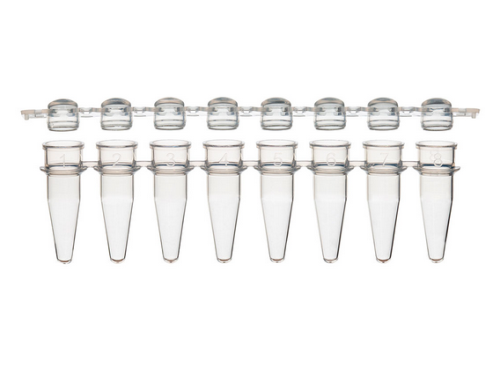 0.2 mL 12-Strip Tubes, with Separate 12-Strip clear Dome caps, Natural, 800/CS, Globe Scientific, PCR-STR-02D-12