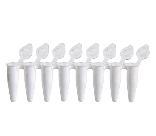 DiamondLink 0.2 mL 8-Strip Tubes, with Individually-Attached Flat Caps, White, 1200/CS, Globe Scientific, PCR-DL-02FW