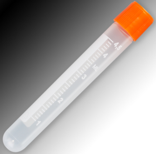 Sample Tube, 5 mL, External Threads, Polypropylene (PP), White Graduations & Marking Area, Round Bottom (Caps Sold Separately), 1000/CS Total, Globe Scientific, 6058