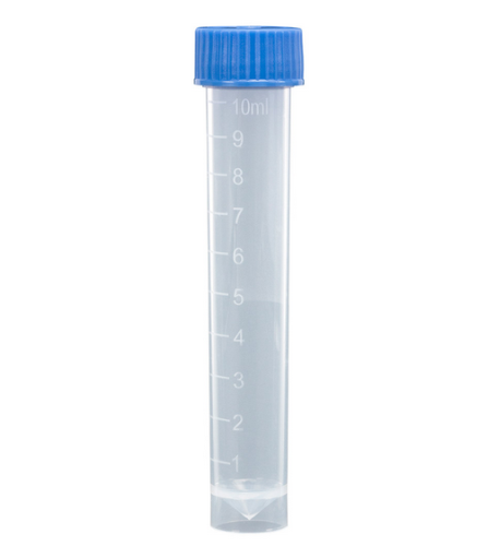 Transport Tube, 10 mL, with Separate Blue Screw Cap, Polypropylene (PP), Conical Bottom, Self-Standing, Molded Graduations, Unassembled, 1000/CS Total, Globe Scientific, 6102B