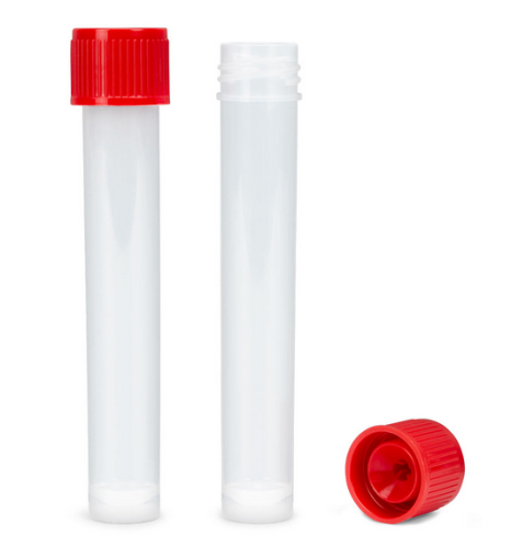 16 x 101 mm Tube, Separate Red Screwcap, STERILE, Self-Standing, 200 Tubes/Bag and 1000 Caps/Bag Bulk Packaging, Unassembled, 1000/CS Total, Globe Scientific, 6102S-R