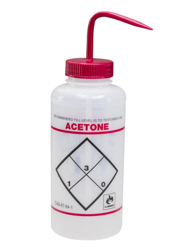 Wide-Mouth Wash Bottle, LDPE, Labeled Acetone, 1000 mL, 6/PK, Bel Art Products, F11646-2232