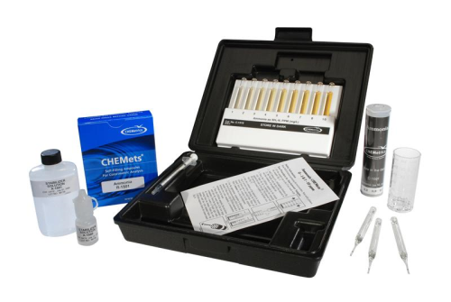 Ammonia Test Kit, Visual Colorimetric Analysis, 0-1 & 1-10 ppm, Direct Nesslerization Method, Chemetrics, Inc., K-1510