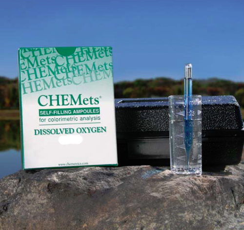 Dissolved Oxygen Test Kit, Visual Colorimetric Analysis, 0-100 ppb, Rhodazine D Method, Chemetrics, Inc., K-7599