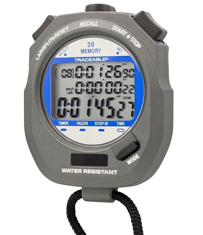 Traceable Dual-Display Digital Stopwatch, Timing range is 9 Hours, 59 Minutes, 59 Seconds, and 99 Hundredths, Antylia, 1034