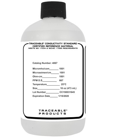 Traceable (Registered) Conductivity Standards (CRM), 1000 Micromhos, 0.001 Megohm Resistivity (Sold by Each / Each = 16 oz. Bottle