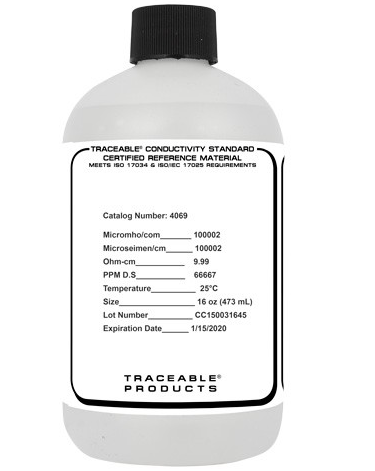 Traceable (Registered) Conductivity Standards (CRM), 100000 Micromhos, 0.00001 Megohm Resistivity (Sold by Each / Each = 16 oz.