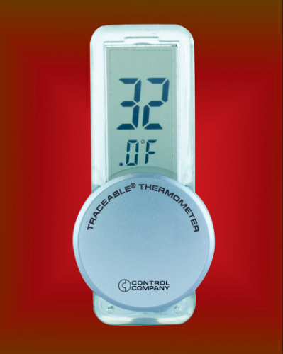 Econo Traceable Refrigerator Thermometer, Range is 14.2 to 131.0 F and -9.9 to 55.0 C Resolution is 0.1, Traceable, 4157