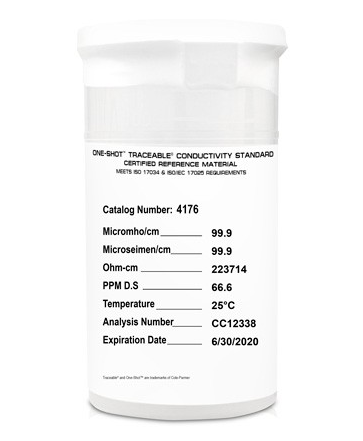 Traceable (Registered) One-Shot Conductivity, 100 Micromhos, 0.01 Megohms Resistivity, 100 mL (Package of 6)