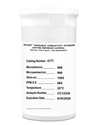Traceable (Registered) One-Shot Conductivity, 1000 Micromhos, 0.001 Megohms Resistivity, 100 mL (Package of 6)