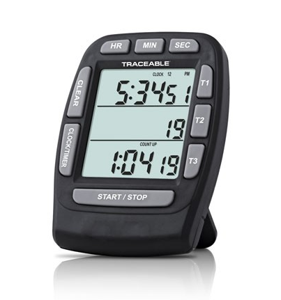 Traceable Triple-Display Timer, Count Up/Down, Time In/Out, Memory, Alarm, Range 19 Hours, 59 Minutes, 59 Seconds, Antylia, 5025