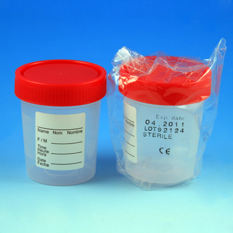 Specimen Container, Red ScrewCap, Sterile, 4 oz., Individually Wrapped (Case of 100), Globe Scientific, 5912