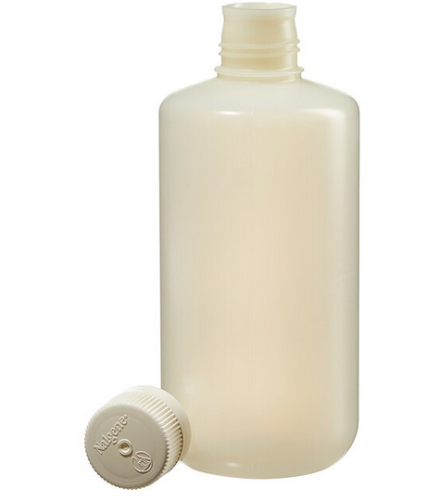Nalgene Bottle, Round, Narrow-Mouth, High-Density Polyethylene (HDPE) with Polypropylene (PP) Cap, Sterile, Shrink-Wrapped, 1 L, 24/CS, Thermo Scientific, 342089-0032
