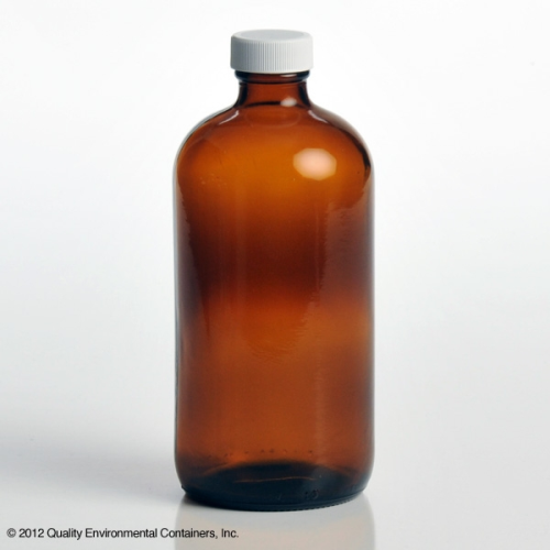 Bottles, Glass, Amber, Boston Round, 300 Series, TFE Lined Polypropylene Cap, 1000 mL, PRECLEANED with Certificate