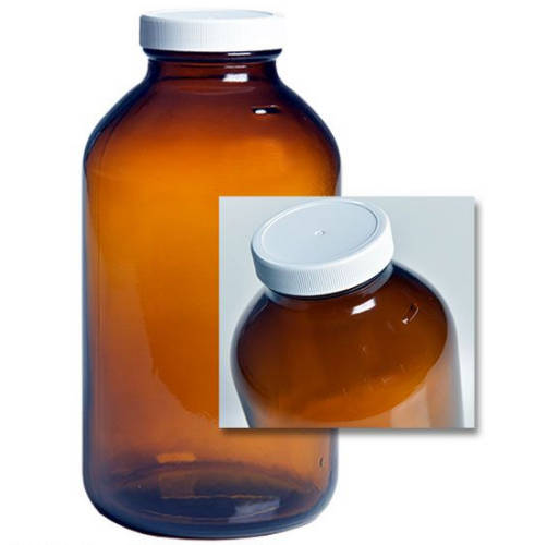 Bottles, 34 oz/1000 mL Amber Packer, Wide Mouth, Glass with PTFE-Lined Polypropylene Caps, Level III EPA Cleaned with Certificate of Analysis, 12/CS, QEC, 3122-0032