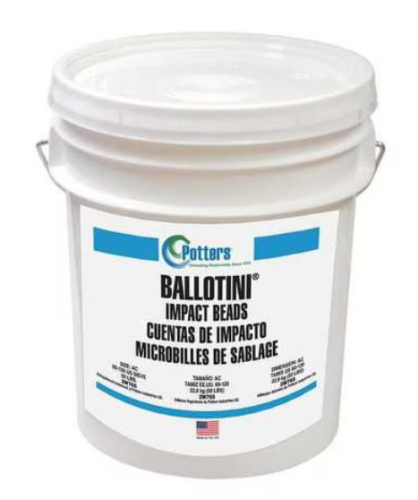 BALLOTINI Blast Media: 125 to 250 micron, 0.0049 in to 0.0098 in, 60-120 Mesh, 53 lb Media Container Size, Potters, AC (60-120)