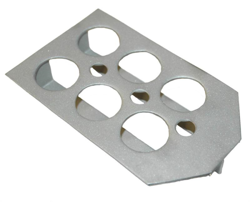 6-Place Crucible Tray, for Use in Various Ovens and/or Furnaces, Made of Stainless Steel, 2 Rows of 3 Places, 5 in. L x 3 in. W x 7/8 in. H, with 1 in. Diameter Holes x 3/4 in. Deep Recess